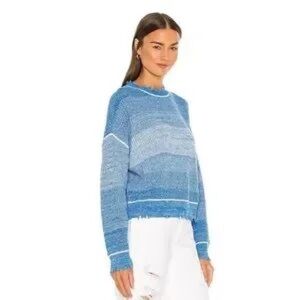Pistola Eva Cropped Crewneck Pullover Sweater Blue Ombre Colour Distressed Edges
